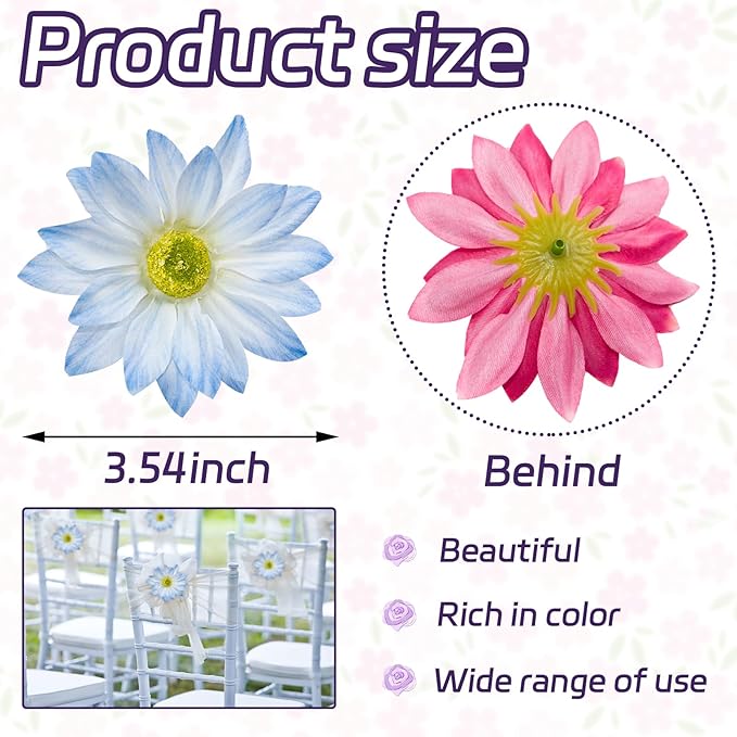 Fabric Daisy Flower Head in Bulk, 12 Pcs Artificial Daisy Flower Heads for Crafts, 3.5 Inch Faux Flowers Silk Daisy Flower Heads for Hats, Costume, Home Wedding, Christmas (Light Blue)