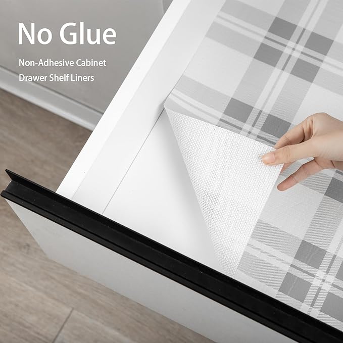 Drawer Shelf Liner for Kitchen Cabinets, Non Adhesive Slip Resistant Shelf Paper Easy to Clean, Strong Grip Thickened Waterproof Washable Mats for Pantry Shelves Cupboard Dresser(Grey, 24 in x 10 FT)