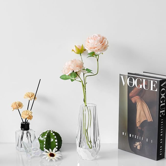 Kitcom Flower/Bud Crystal Vase Decorative Vases for Home or Wedding, Outline Dimensions W3.1''xH7'', Clear with Gift Box