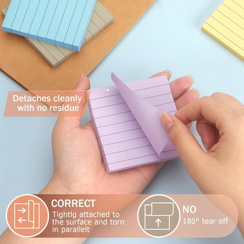 Lined Sticky Notes 3x3 Inch - 8 Pack Premium Self-Adhesive Notepads | Light Colors for Office & Home Use