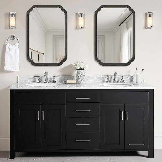 WallBeyond 20" x 30" Rounded Corner Arch Wall Mirror with Wood Frame for Entryway, Living Room or Bedroom Home Decor - Light Woodgrain [20" x 30" Black]