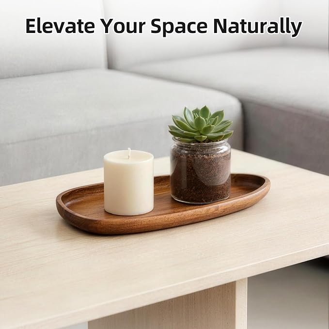 Acacia Wood Decorative Tray – Premium Craftsmanship Wooden Tray Irregular Handmade Catchall Plate for Keys, Candles, Coffee Table Décor & Entryway Organization-11.8 * 5.08 * 1.18 inch