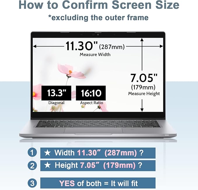 IPROKKO Laptop Privacy Screen 13.3 Inch for HP Dell Acer Asus Lenovo Thinkpad Envy Xps, 16:10 Aspect Removable 13in Anti Blue Light Glare Privacy Filter Shield, Anti Spy Computer Monitor Security