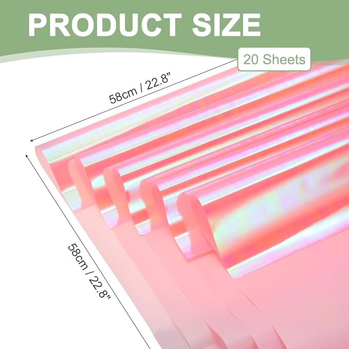 PATIKIL 22.8 x 22.8 Inch Flower Wrapping Paper, 20 Pcs Iridescent Double Sided Plastic Bouquet Packaging Waterproof Florist Supplies DIY Crafts Gift Packaging Gift Box Wedding, Light Pink
