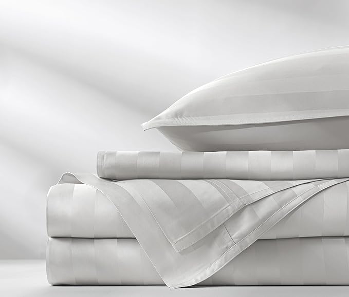Pure Bamboo Full Sheets, Genuine 100% Organic Viscose Derived from Bamboo Bed Sheet Set, Luxuriously Soft & Cooling, Double Stitching, 2 Year Quality Promise (Full, Jacquard White)