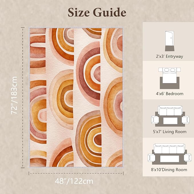 Retro Arcs Area Rug 4x6, Minimalist Arch Pattern Rug, Modern Retro Neutral Carpet for Living Room Bedroom, Non Slip Washable Rug