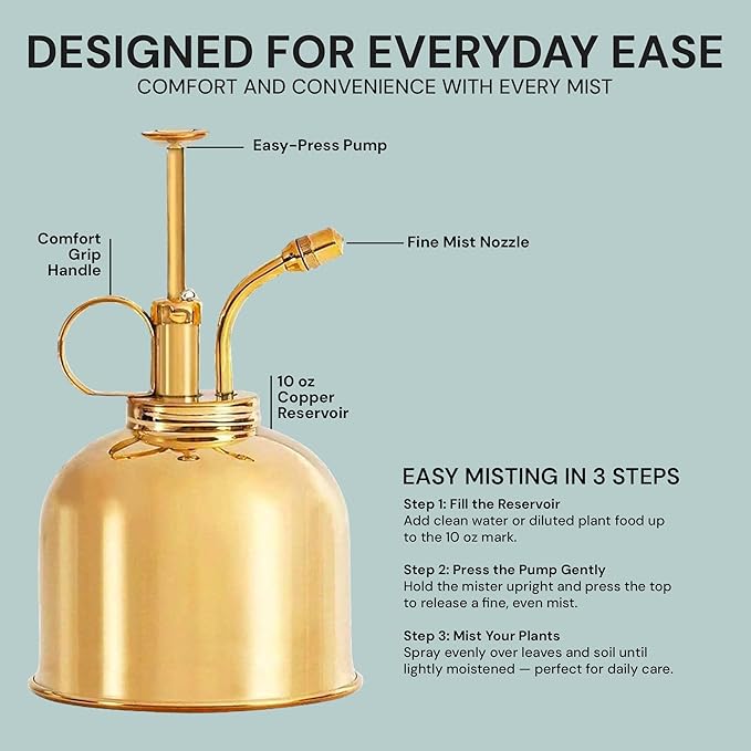 Sustainable Village Watering Can Indoor Plants - Brass Plant Mister - Stylish and Rust Resistant Watering Cans for Healthy Hydration - Prevents Overwatering