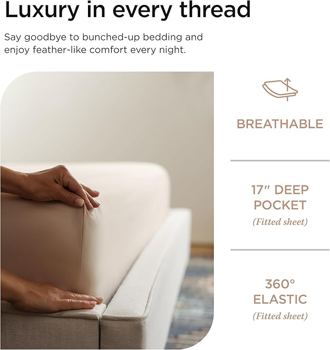 Threadmill Luxury Supima Cotton Sheets, Luxury 1200 Thread Count Soft 100% Cotton Sheets for Full Size Bed, 4 Pc Beige Bed Sheets Full Set, 5-Star Hotel Quality Deep Pocket Bed Sheets Set