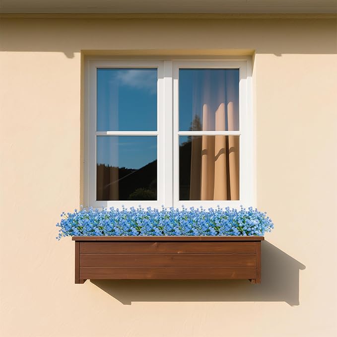 Artificial Flowers Outdoors, 12 Bundles No Fade Fake Flowers UV-Anti Easy to Clean Faux Greenery Plants Faux Plastic Plants Garden for Indoor Outdoor Home Garden Decoration, Blue