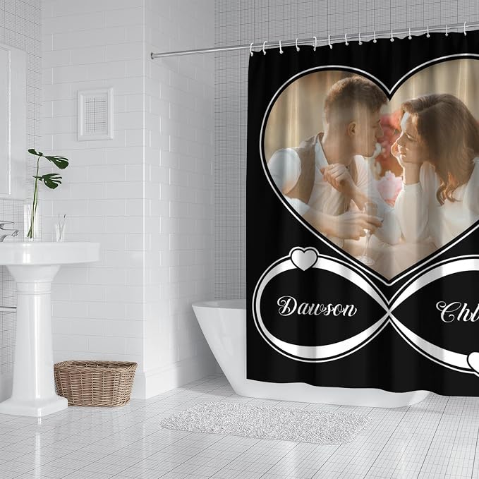 Personalized Shower Curtain Set Custom Photo Shower Curtains Modern Minimalist Home Bathroom Curtain Decor with 12 Hooks 72 Inch Wide * 84 Inch High