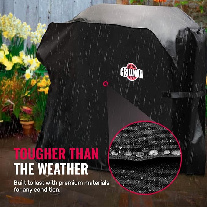 Grillman Grill Cover, BBQ Outdoor Grill Covers, Charcoal, Gas Grills, Waterproof, Rip-Proof, Weather-Resistant, Anti-UV, Barbecue Cover for Weber, Genesis, Charbroil, Nexgrill, etc (Black, 52 Inch)