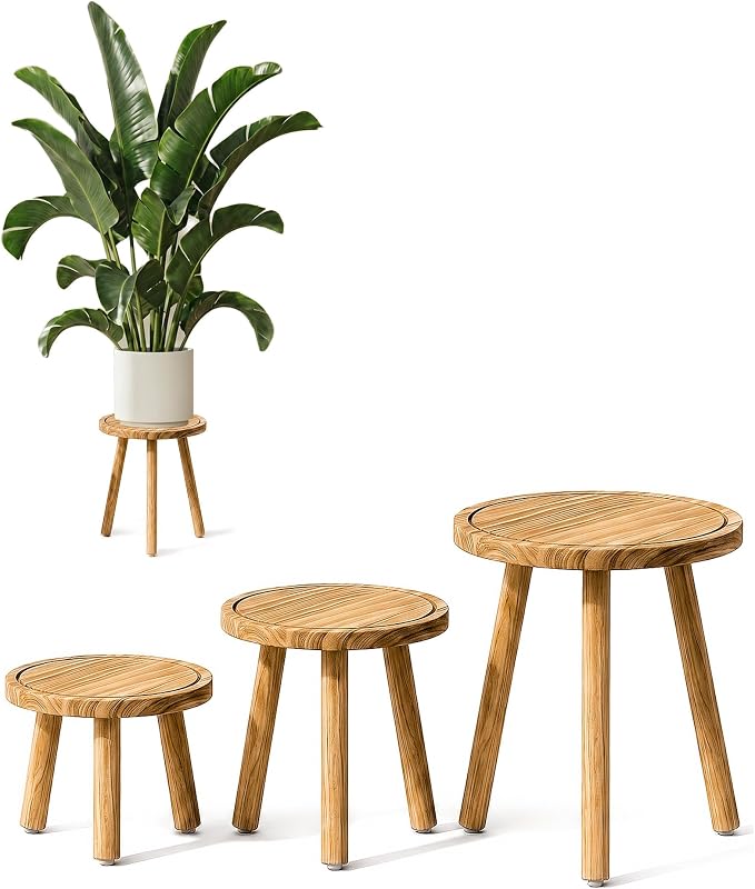 Bamworld 3 Pack Plant Stand Indoor Single Plant Stand for Multiple Plants Corner Plant Stool Wooden Plant Stands for Patio Garden Balcony Living Room Bedroom(Nature)