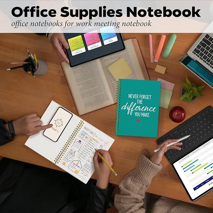 DSHFG Notebook Journal for Women Employees Gifts, Notebooks for Work Office Supplies, Appreciation Gifts Thank You Gift, Green Spiral Notebook, Never Forget The Difference You Make, 5.5x8.3