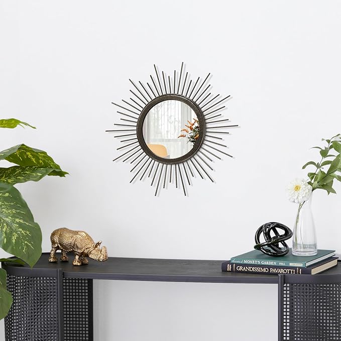 Sunburst Spoked Mirrors for Wall Boho Home Round Wall Art Mirror Classic Metal Modern Hanging Mirror Living Room Hallway Bathroom Bedroom Office Vanity Entryway