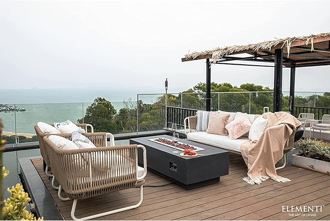 Elementi | Granville Gas Fire Pit Cast Concrete 60" Rectangular Fire Table, Outdoor Fire Pit Electronic Ignition | Canvas Cover, Lava Rock Included | Dark Gray (Propane Gas)