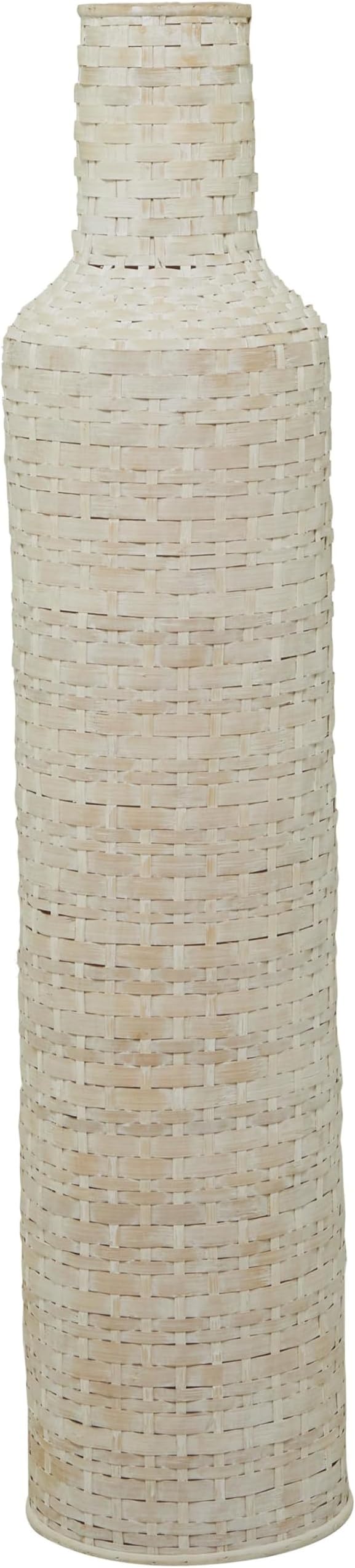 Deco 79 Bamboo Wood Decorative Vase, Tall Woven Floor Centerpiece, Round Vase for Home Decoration, White and Beige, 8.5" x 8.5" x 39"