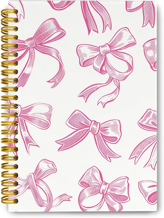 JKMBN Trendy Coquette Pink Bow Jonrnaling Notebooks, Aesthetic Spiral Notebook for Girls, Preppy Pink Journal Notebook, Pink Office Supplies, Hardcover Spiral Notebooks College Ruled 5.5 x 8.3