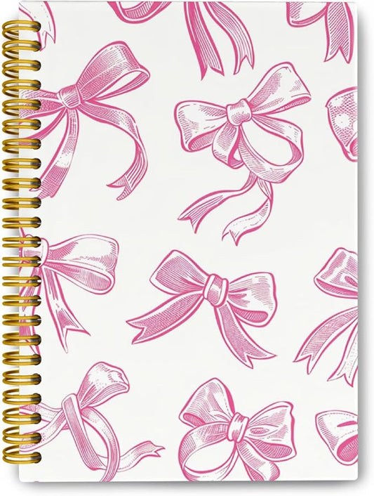JKMBN Trendy Coquette Pink Bow Jonrnaling Notebooks, Aesthetic Spiral Notebook for Girls, Preppy Pink Journal Notebook, Pink Office Supplies, Hardcover Spiral Notebooks College Ruled 5.5 x 8.3