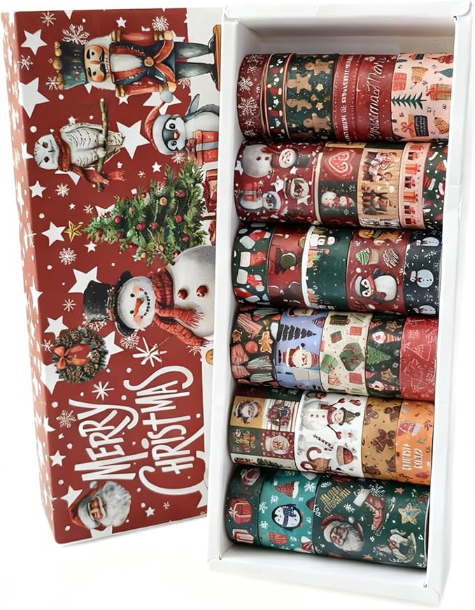 Bomichi 27 Rolls Christmas Washi Tape, Aesthetic Colored Decorative Cute Scrapbook Tape for Scrapbooking Supplies Journaling Craft Junk Journal