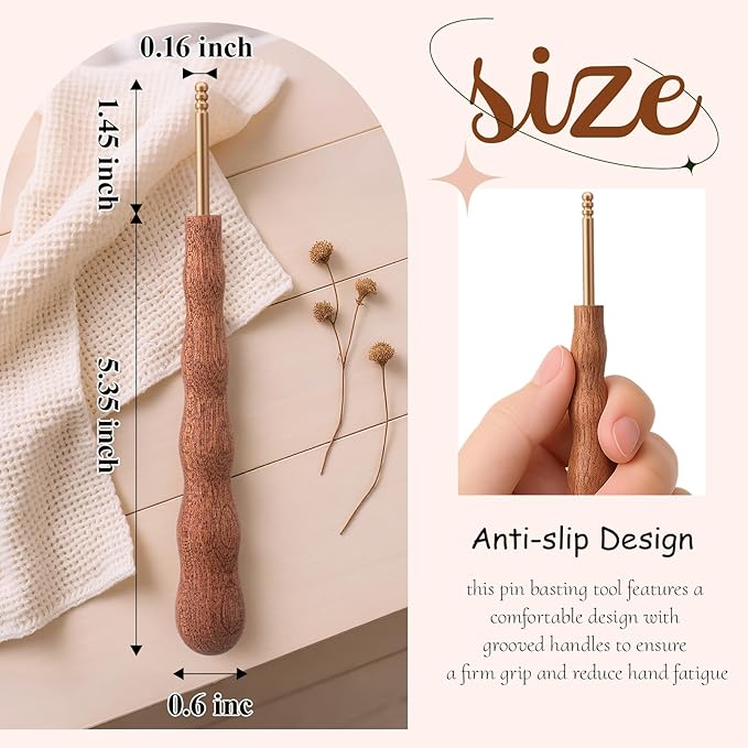 Threlaco Pin Basting Tool Set with 1 Pcs Pin Basting Tool and 100 Pcs 1.5 Inch and 2 Inch Curved Quilting Pins Bent Sewing Safety Pins Handcrafted Sewing Tools for Quilting Knitting Crafting