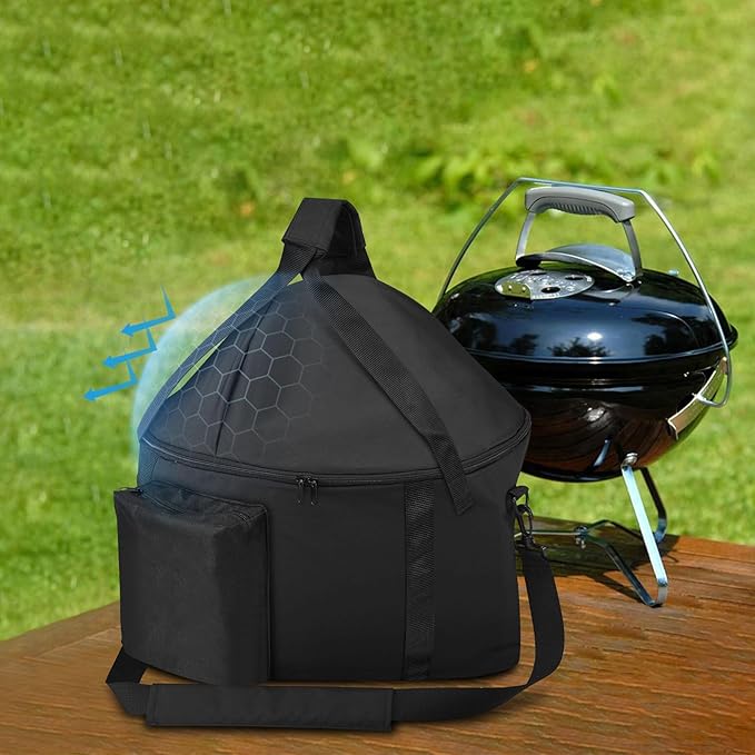 EZ-DONGTENG Portable Grill Carry Bag Compatible with Weber Smokey Joe 14-inch Charcoal Grill and Smokey Joe Premium 14-inch Charcoal Grill, with Pocket, Handle and Shoulder Strap, Black