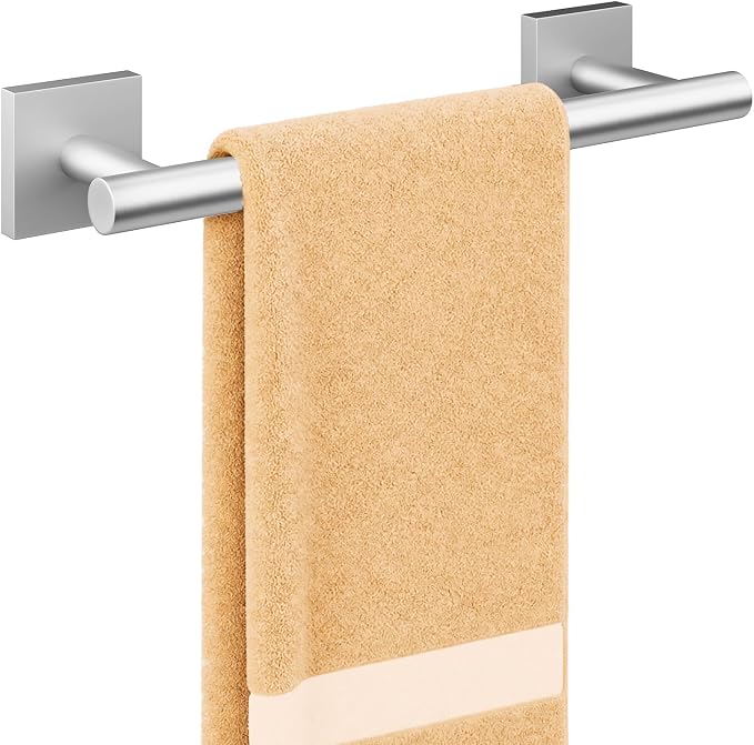 USHOWER Brushed Nickel Hand Towel Bar, 9 Inch Towel Racks for Bathroom Wall Mounted, 304 Stainless Steel Towel Holder with Square Base, Modern Home Decor (Total Length 11 Inch)