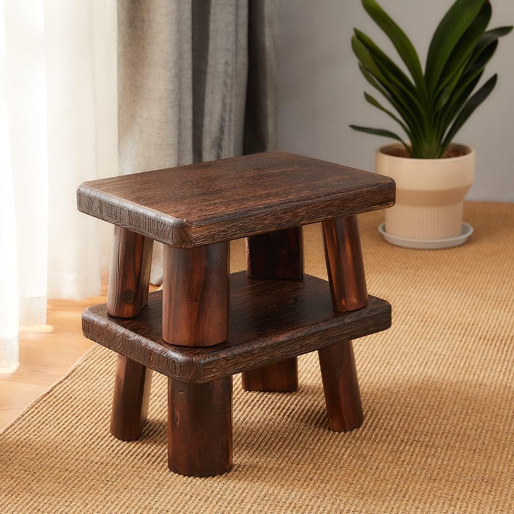 Skiennix Wooden Stool - Rectangular Bedside Step Stool for Kitchen & Bathroom | Supports Up to 500 LBS