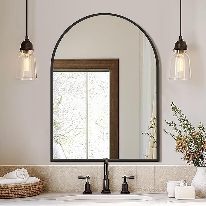 FICTOR Bathroom Mirror for Wall, Arched Vanity Bathroom Mirror for Over Sink, Metal Framed with HD Shatter-Proof Glass for Entryway, Living Room,Bedroom(30” x 40”, Black)