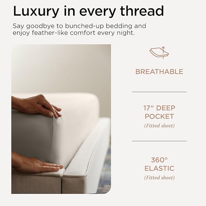 Threadmill Supima King Size Sheets, 1200 Thread Count, 4 Piece American Luxury Bed Sheets for King Mattress, 5 Star Hotel Quality Cotton Sheets with Elasticized Extra Deep Pocket, Taupe