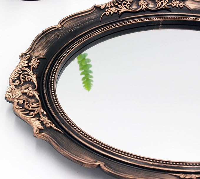 YCHMIR Vintage Decorative Wall Mirror 14.8 x 13.1 Inch Oval Mirror（ Brown）