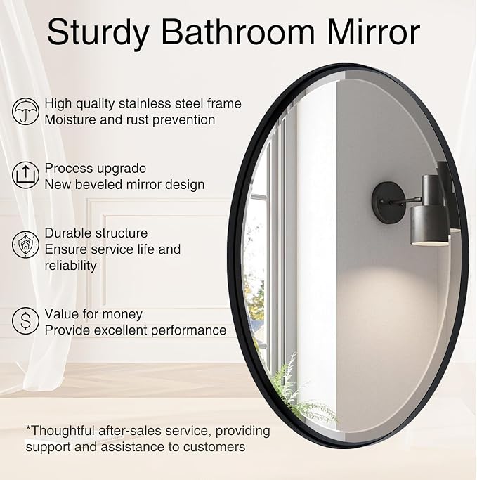 POZINO Oval Beveled Mirror, 24"x36" Bathroom Vanity Mirror for Over Sink, Matte Black Modern Oblong Wall Mirror for Living Room Entryway Bedroom Hallway Fireplace, Hangs Horizontal Or Vertical