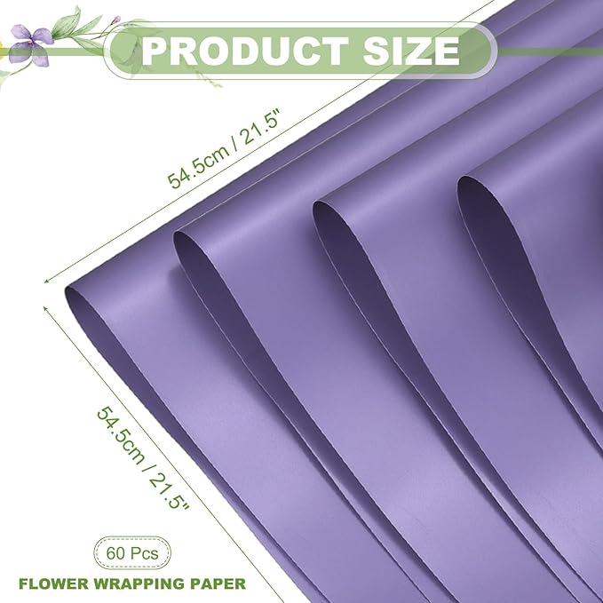 uxcell 60 Sheets Flower Wrapping Paper, 21.5" x 21.5" Waterproof Floral Bouquet Wrapping Papers Florist Supplies for Wedding Party Gift Packaging DIY Crafts, Gray Purple