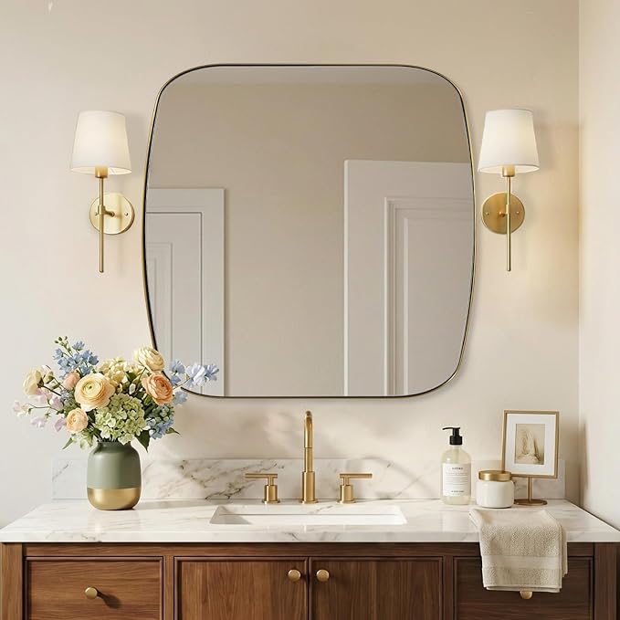 ANDY STAR 36x36 Gold Bathroom Mirror, Oblong Brass Mirror with Stainless Steel Metal Frame, Oval Vanity Mirror for Over Sink, Modern Anti Rust Wall Mounted