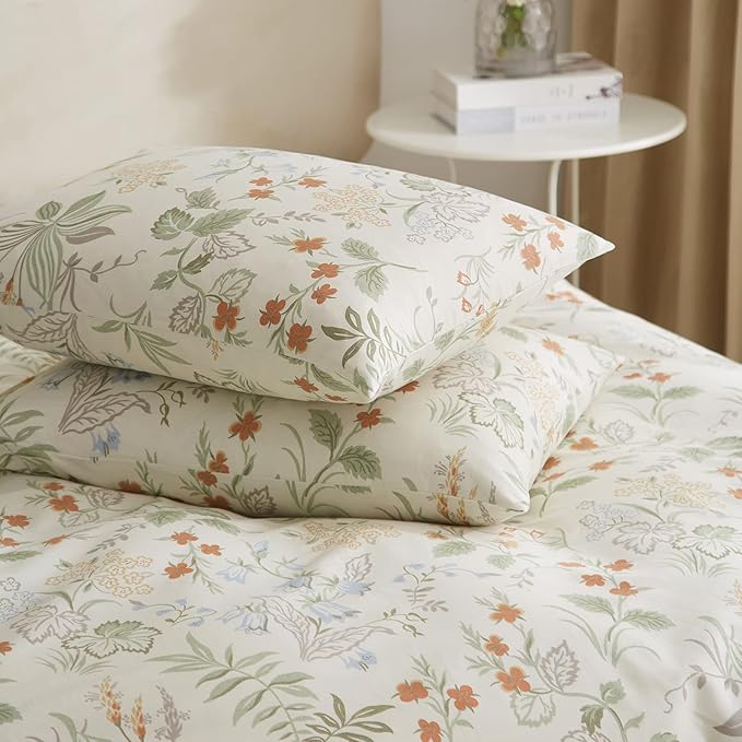 EAVD Reversible Vibrant Floral Duvet Cover Twin XL White Soft 100% Cotton Garden Floral Bedding Set with 2 Pillowcases Vintage Style Gorgeous Botanical Comforter Set with Zipper Closure
