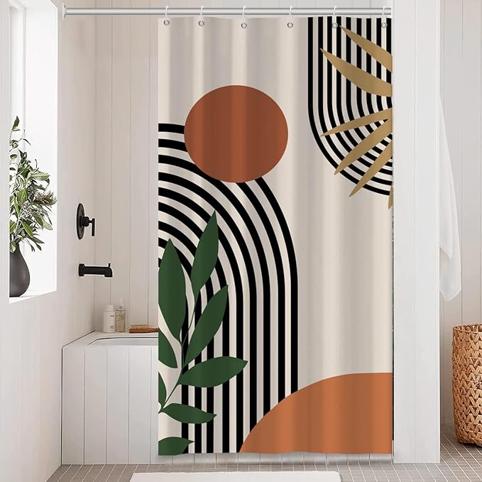 Stall Boho Shower Curtain for Bathroom Mid Century Modern Bohemian Abstract Geometric Fabric Waterproof Bathroom Shower Curtains Set 36x72 Inch