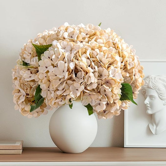 10PCS Fake Hydrangea Artificial Flowers Hydrangea Bouquet for Home Wedding Bridal Bouquet Office Party Table Centerpiece DIY Floral Decor (Autumn White)