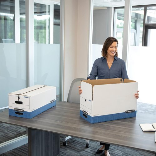 Bankers Box Heavy-Duty String & Button File Storage Box - 12-Pack, FastFold Assembly, Legal Size