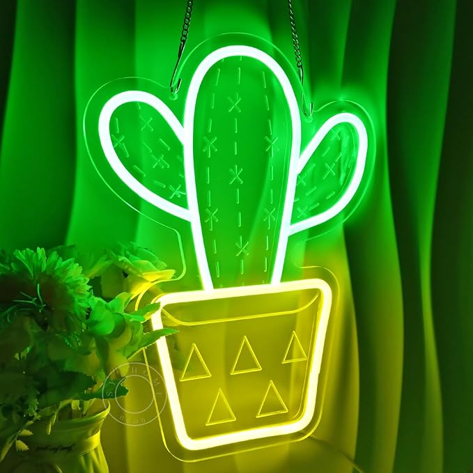 SYLHOME Cactus LED Neon Light Signs 3D Art Wall Decor Sign Hanging Game Kids Room Bedroom Home Kitchen Shop Bar Birthday Party Decoration USB 13.8"X10.2"