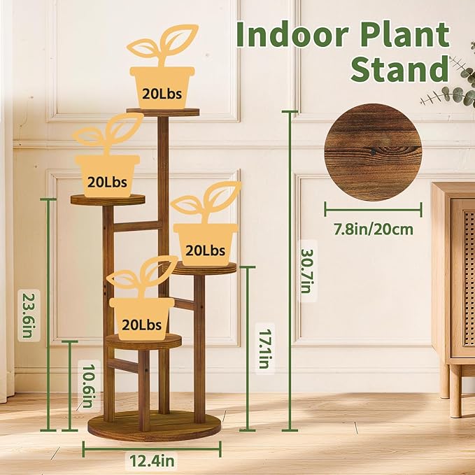 LASZOLA 4 Tiered Wood Plant Stand Indoor Corner, Flower Holder Rack Tall for Multiple Plants, Rustic Planter Shelf Display for Patio Garden Balcony Living Room