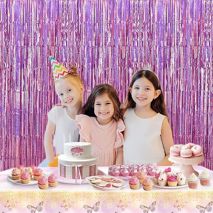 TONIFUL 3Pcs Laser Light Pink Door Streamers,Laser Pink Photo Booth Backdrop Metallic Streamers Pink Foil Fringe Curtains for Birthday,Christmas,New Year,Bachelorette,Grad Party(9.9ft x 6.6ft)