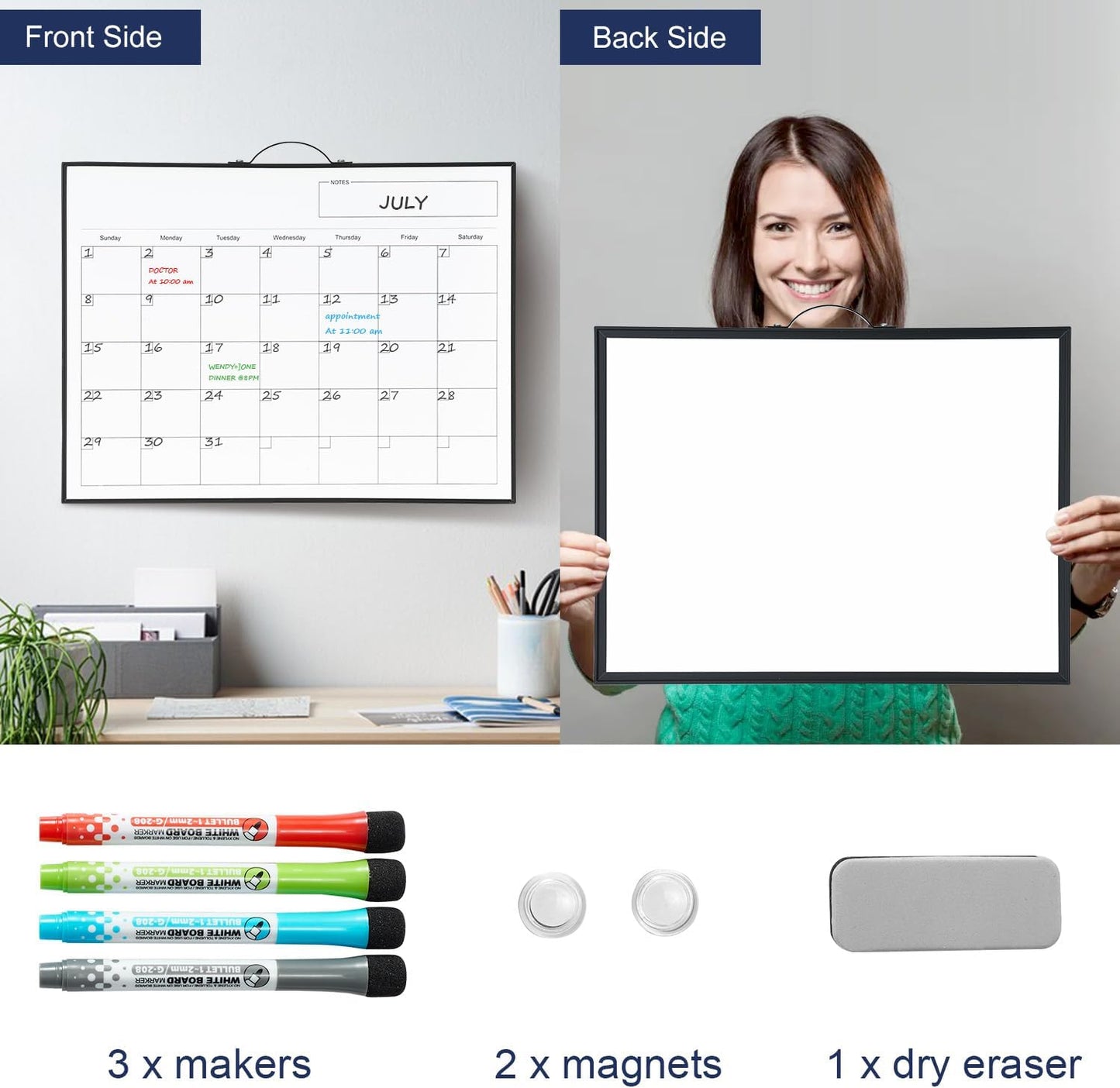 TSJ OFFICE Small Whiteboard - 16" X 12" with Calendar Feature for Efficient Planning