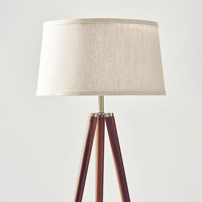 Brightech Emma LED Floor Lamp, Tall Lamp with Wood Legs, Mid-Century Modern Standing Lamp for Bedroom Reading, Tripod Lamp for Living Rooms & Offices, Great Living Room Decor - Walnut Brown