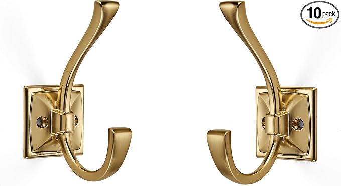 Large Wall Hooks 10 Pack Champagne Brozne Coat Hooks Hardware Towel Hooks for Hanging Coats 4.35 Inch Double Robe Hooks Wall Mounted with Screws for Key, Towel, Bags, Cup, Hat