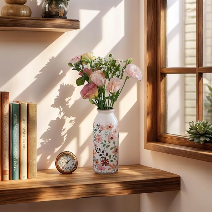 Ceramic Small Vase, Rustic Farmhouse Vintage Flower Vase for Home Decor, Floral Centerpiece for Table, Shelf, Mantle,Living Room,Kitchen, Office,Boho Chic Gift Idea for Christmas, Housewarming
