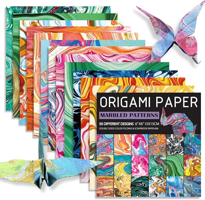 Square Origami Paper 6x6 Double Sided 50 Sheets 50 Colors 70GSM Origami Kit Japanese Chiyo Easy Fold Arts Crafts DIY Handwork Rock Color