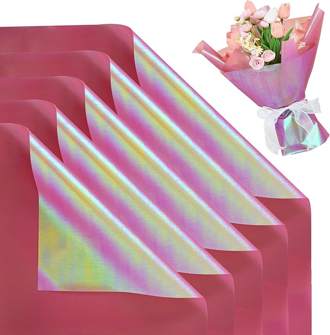 BEISHIDA 20 PCS Red Floral Wrapping Paper-Iridescent Waterproof Flower Wrapping Paper Bouquet for Florist Supplies, DIY Crafts, Gift Packaging, Wedding, Birthday Gift