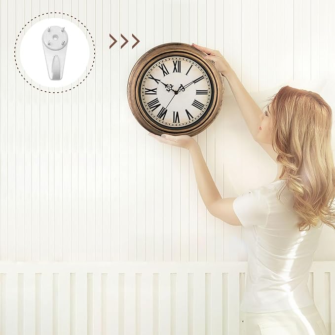Plumeet Extra Large Retro Wall Clock, 16'' Non Ticking Classic Silent Vintage Wall Clocks Decorative Kitchen Living Room Bedroom, Roman Numerals, Battery Operated