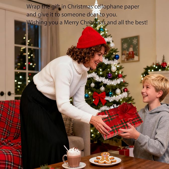 CMFYHM Christmas Cellophane Wrap Roll (34" x 100’Ft) 3 Mil Thicken Long Film Gift Wrappings for Baskets, Box,Wine, Christmas Decor(Red,Green,White)