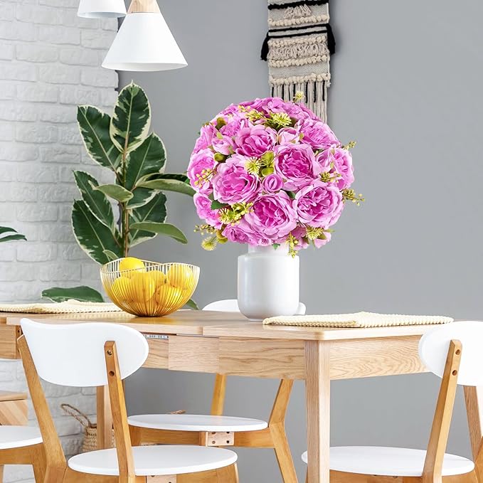 12 Packs Artificial Peonies Silk Flowers: Faux Peony Bouquet 12 Bundles, Fake Peonies Flowers Bulk for Centerpiece Table Wedding Party Home Decor for Christmas Decoration (Light Purple)