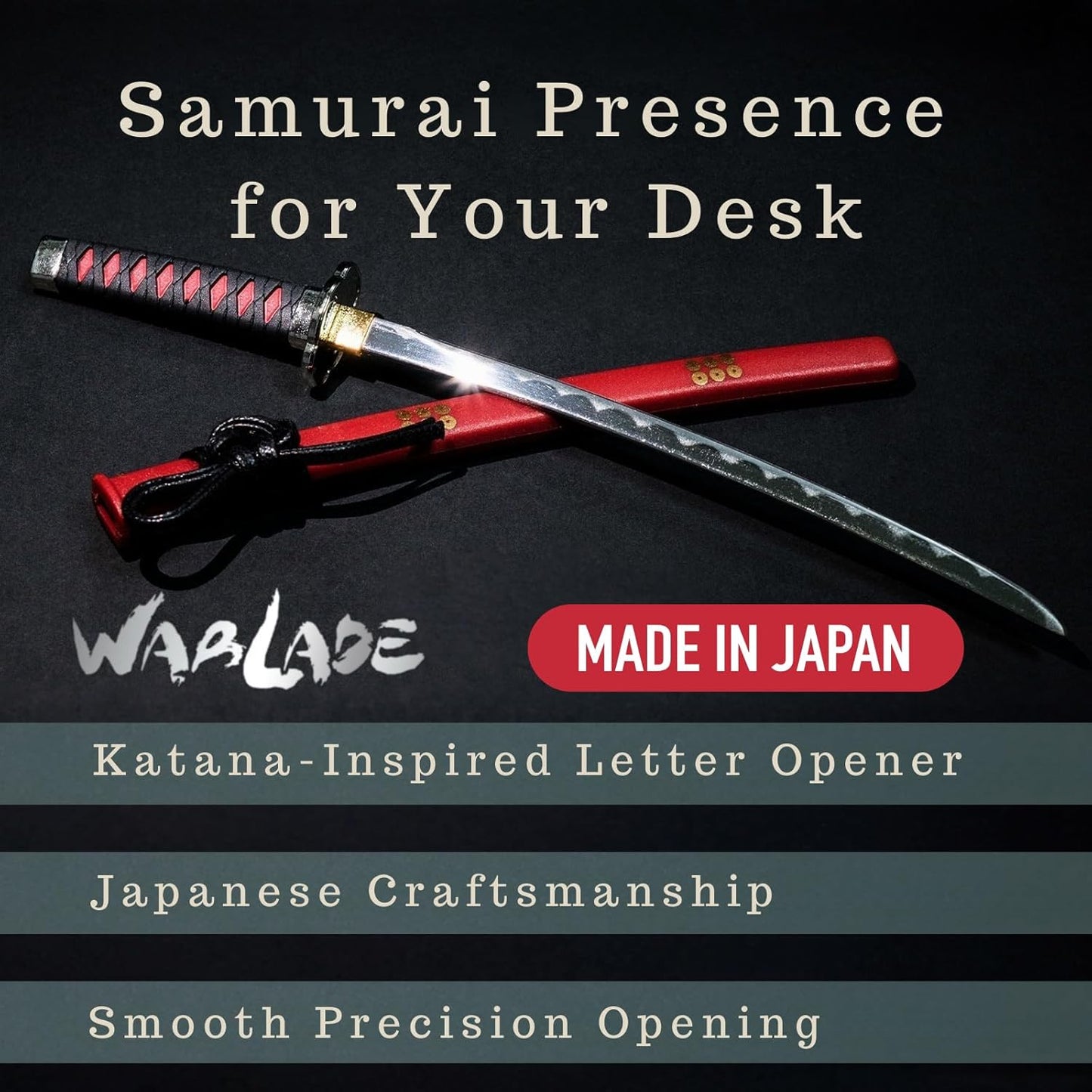 Wablade Katana Letter Opener - Samurai Sword Mail Opener with Stand | Japanese Desk Decor (Sanada Yukimura)